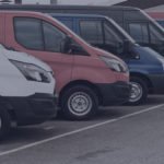 Colorful vans in parking lot